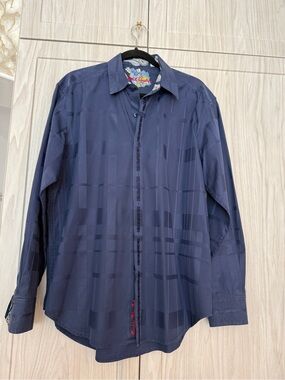 Robert Graham Navy Long-Sleeve Dress Shirt with Subtle Jacquard